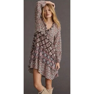 Anthropologie Size XS Boho Chic V-Neck Tiered Ruffle Peasant Tunic Dress